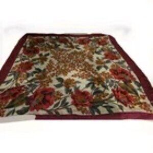 Oscar de La Renta Medium Square Burgundy Pink Floral Scarf 100 % Silk